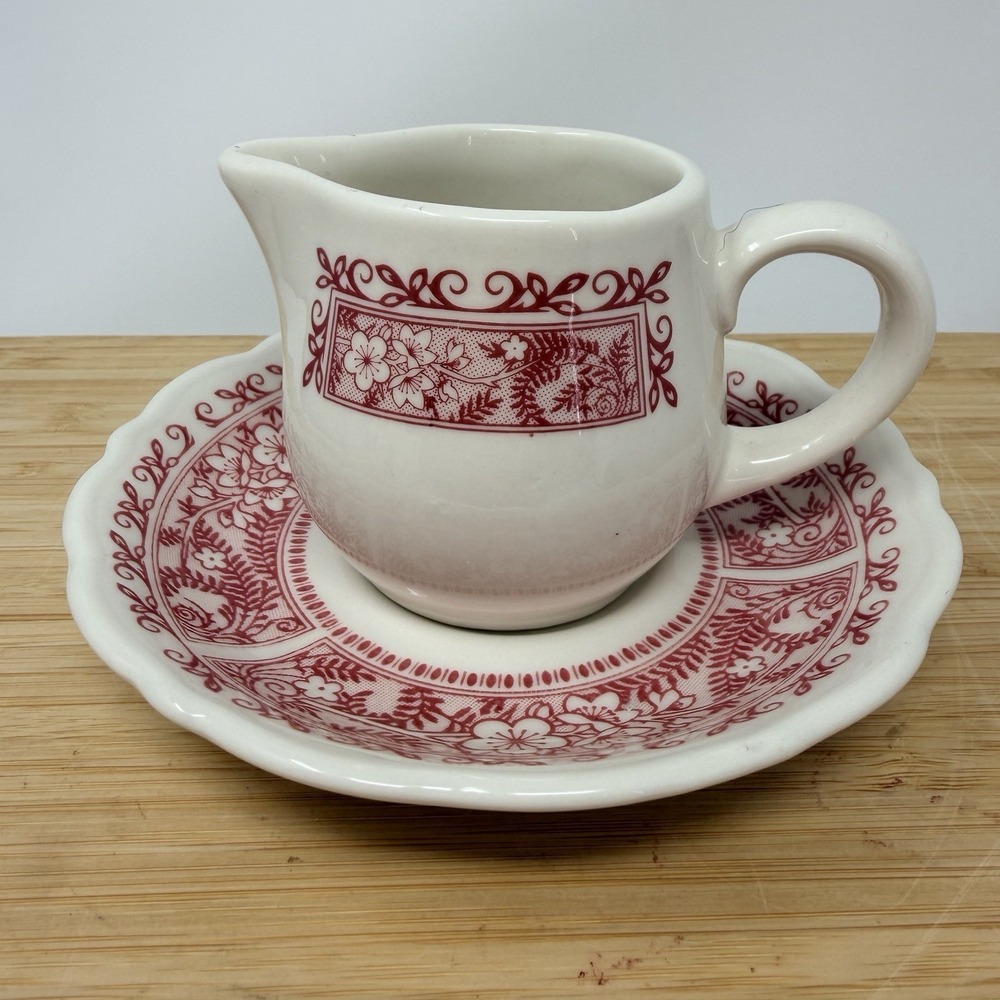 SYRACUSE CHINA STRAWBERRY HILL CREAMER - USA! Small Individual With Plate